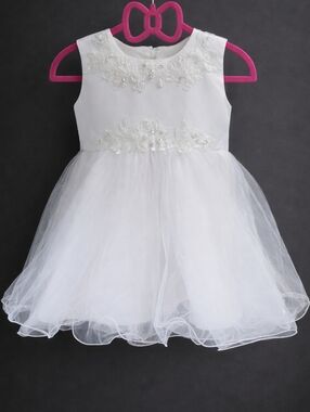 White Tulle Flower Girl Dress with Beaded Bodice
